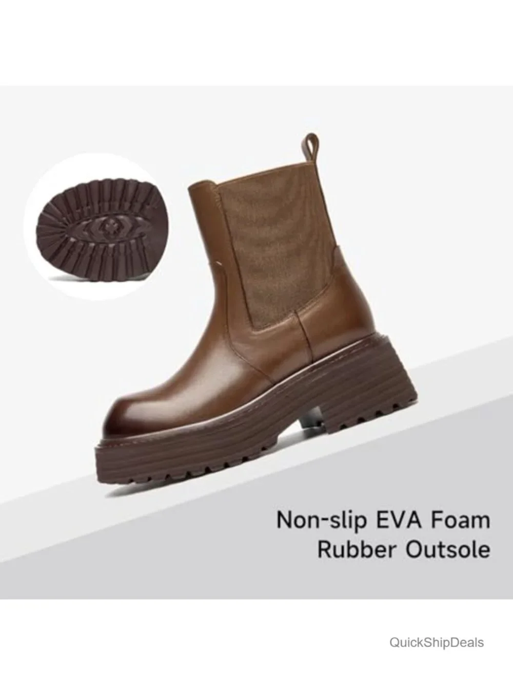 Genuine Leather Platform Chelsea Boots for Women, Chunky Calfskin Ankle Boots,
